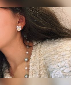 Glossy Heart Cat's Eye Stone Camellia Flower Stud Earrings - Pure Silver Needle, Niche Design, Trendy Jewelry for Unique Style