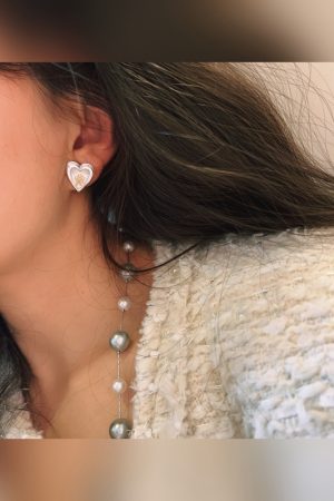 Glossy Heart Cat's Eye Stone Camellia Flower Stud Earrings - Pure Silver Needle, Niche Design, Trendy Jewelry for Unique Style
