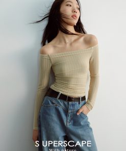 Glossy One-Shoulder Long Sleeve Fitted Pleated Slimming Knit Top - Chic Y2K Style for Effortless Elegance
