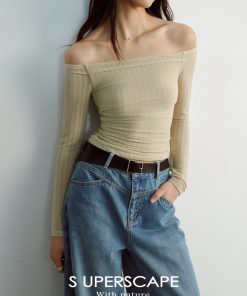 Glossy One-Shoulder Long Sleeve Fitted Pleated Slimming Knit Top - Chic Y2K Style for Effortless Elegance