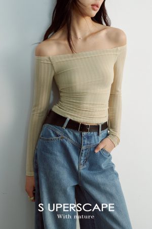 Glossy One-Shoulder Long Sleeve Fitted Pleated Slimming Knit Top - Chic Y2K Style for Effortless Elegance