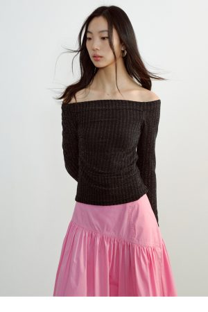 Glossy One-Shoulder Long Sleeve Fitted Pleated Slimming Knit Top - Chic Y2K Style for Effortless Elegance