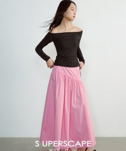 Glossy One-Shoulder Long Sleeve Fitted Pleated Slimming Knit Top - Chic Y2K Style for Effortless Elegance