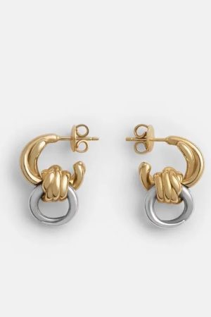 Gold and Silver Twisted Color-Block Rope Knot Earrings - European American Light Luxury Retro Design Ear Studs
