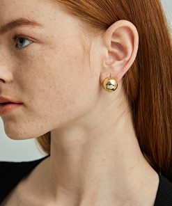 Gold Ball Earrings for Women - Minimalist Three-Dimensional Glossy Hollow Design, Chic High-End Cool Style, Perfect for Everyday Wear