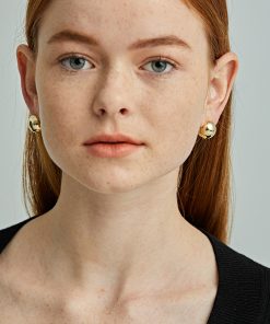 Gold Ball Earrings for Women - Minimalist Three-Dimensional Glossy Hollow Design, Chic High-End Cool Style, Perfect for Everyday Wear