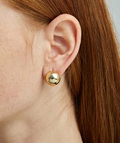 Gold Ball Earrings for Women - Minimalist Three-Dimensional Glossy Hollow Design, Chic High-End Cool Style, Perfect for Everyday Wear