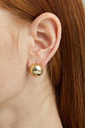 Gold Ball Earrings for Women - Minimalist Three-Dimensional Glossy Hollow Design, Chic High-End Cool Style, Perfect for Everyday Wear