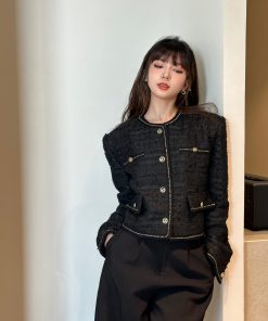 Gold Buckle Tweed Short Coat for Women | Heavy-Duty Chanel Style | High-End Quality | Chic Fashion Outerwear
