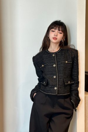 Gold Buckle Tweed Short Coat for Women | Heavy-Duty Chanel Style | High-End Quality | Chic Fashion Outerwear