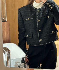 Gold Buckle Tweed Short Coat for Women | Heavy-Duty Chanel Style | High-End Quality | Chic Fashion Outerwear