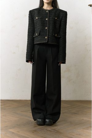 Gold Buckle Tweed Short Coat for Women | Heavy-Duty Chanel Style | High-End Quality | Chic Fashion Outerwear