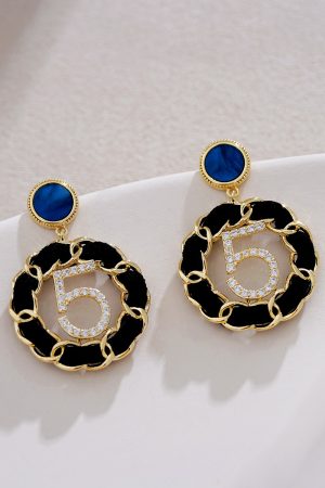 Gold Diamond Circle Stud Earrings - High-End Black Temperament Ear Drops, Trendy 2025 Design for Chic Style