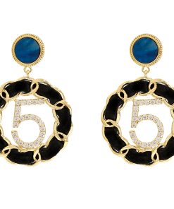 Gold Diamond Circle Stud Earrings - High-End Black Temperament Ear Drops, Trendy 2025 Design for Chic Style