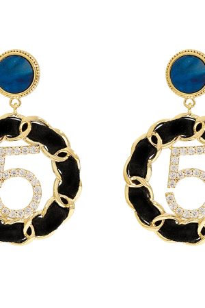 Gold Diamond Circle Stud Earrings - High-End Black Temperament Ear Drops, Trendy 2025 Design for Chic Style