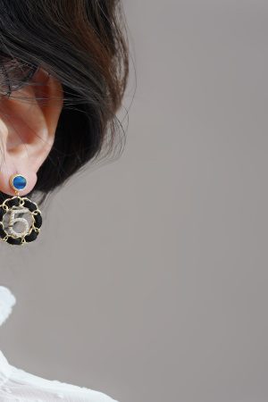 Gold Diamond Circle Stud Earrings - High-End Black Temperament Ear Drops, Trendy 2025 Design for Chic Style
