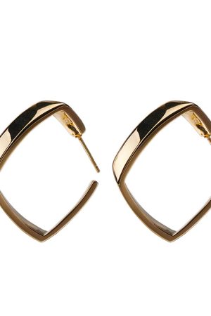 Gold Geometric Drop Earrings for Women, Minimalist Retro Diamond-Shaped Style, Trendy Metal Jewelry for 2025