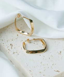 Gold Geometric Drop Earrings for Women, Minimalist Retro Diamond-Shaped Style, Trendy Metal Jewelry for 2025