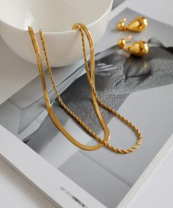 Gold-Plated Double-Layered Twisted Snake Bone Chain Clavicle Necklace - Trendy European and American Style Jewelry