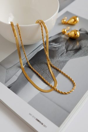 Gold-Plated Double-Layered Twisted Snake Bone Chain Clavicle Necklace - Trendy European and American Style Jewelry