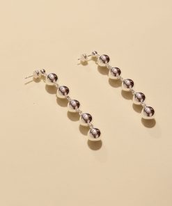 Gold-Plated Long Pendant Round Ball Earrings - Minimalist Hollow Brass Studs in Vintage French European American Style