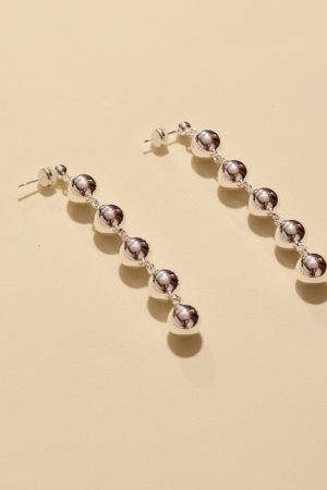 Gold-Plated Long Pendant Round Ball Earrings - Minimalist Hollow Brass Studs in Vintage French European American Style
