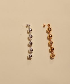 Gold-Plated Long Pendant Round Ball Earrings - Minimalist Hollow Brass Studs in Vintage French European American Style