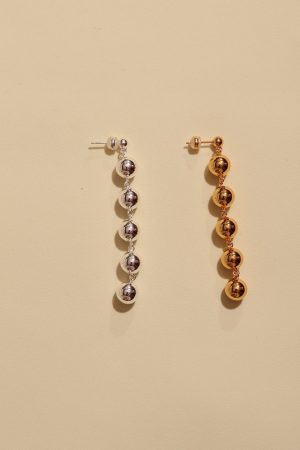 Gold-Plated Long Pendant Round Ball Earrings - Minimalist Hollow Brass Studs in Vintage French European American Style
