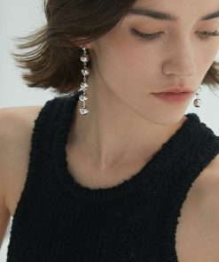 Gold-Plated Long Pendant Round Ball Earrings - Minimalist Hollow Brass Studs in Vintage French European American Style