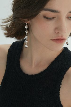 Gold-Plated Long Pendant Round Ball Earrings - Minimalist Hollow Brass Studs in Vintage French European American Style