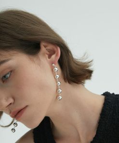 Gold-Plated Long Pendant Round Ball Earrings - Minimalist Hollow Brass Studs in Vintage French European American Style