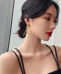 Gold-Plated M Letter Earrings - Round Circle Ear Pendants for a Slimmer Face - Creative Dance Shoe Design - Stylish Ear Accessories