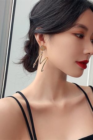 Gold-Plated M Letter Earrings - Round Circle Ear Pendants for a Slimmer Face - Creative Dance Shoe Design - Stylish Ear Accessories