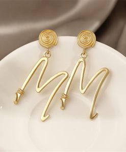 Gold-Plated M Letter Earrings - Round Circle Ear Pendants for a Slimmer Face - Creative Dance Shoe Design - Stylish Ear Accessories