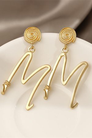 Gold-Plated M Letter Earrings - Round Circle Ear Pendants for a Slimmer Face - Creative Dance Shoe Design - Stylish Ear Accessories
