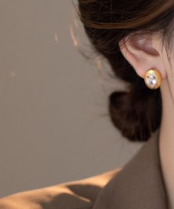 Gold-Plated Minimalist Zircon Earrings for Women - Light Luxury Pigeon Egg Design, 2025 Collection