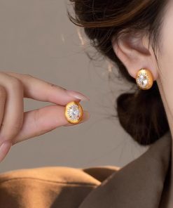 Gold-Plated Minimalist Zircon Earrings for Women - Light Luxury Pigeon Egg Design, 2025 Collection