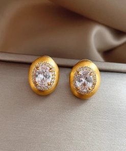 Gold-Plated Minimalist Zircon Earrings for Women - Light Luxury Pigeon Egg Design, 2025 Collection
