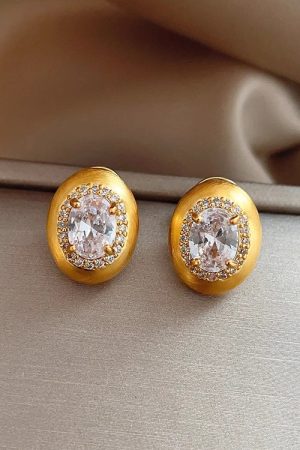 Gold-Plated Minimalist Zircon Earrings for Women - Light Luxury Pigeon Egg Design, 2025 Collection