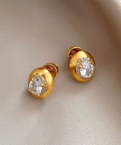 Gold-Plated Minimalist Zircon Earrings for Women - Light Luxury Pigeon Egg Design, 2025 Collection