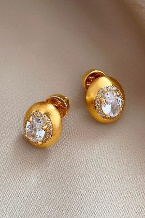 Gold-Plated Minimalist Zircon Earrings for Women - Light Luxury Pigeon Egg Design, 2025 Collection
