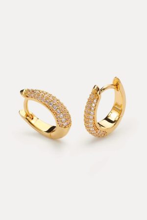 Gold-Plated Oval Water Drop Earrings with Diamond-Inlaid Design - Minimalist Luxury Ear Clips for American Streetwear Style