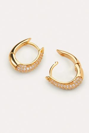 Gold-Plated Oval Water Drop Earrings with Diamond-Inlaid Design - Minimalist Luxury Ear Clips for American Streetwear Style