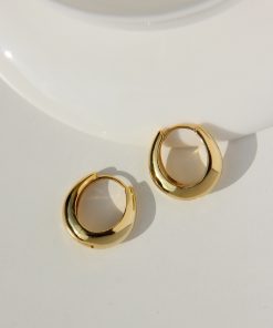 Gold-Plated Oval Water Drop Earrings with Diamond-Inlaid Design - Minimalist Luxury Ear Clips for American Streetwear Style