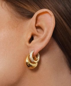Gold-Plated Oval Water Drop Earrings with Diamond-Inlaid Design - Minimalist Luxury Ear Clips for American Streetwear Style