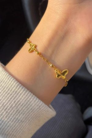 Golden Vintage Butterfly Bracelet for Women - Exquisite Light Luxury Couple Wristband, 2025 Year of the Dragon Accessory