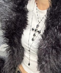 Goth Subculture Cross Necklace, Layered Clavicle Chain, Y2K Punk Accessory, Trendy Sweater Neck Chain for Spicy Girls