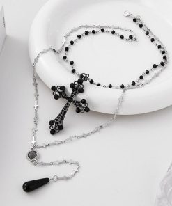 Goth Subculture Cross Necklace, Layered Clavicle Chain, Y2K Punk Accessory, Trendy Sweater Neck Chain for Spicy Girls