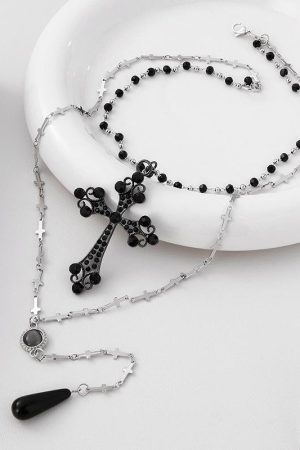 Goth Subculture Cross Necklace, Layered Clavicle Chain, Y2K Punk Accessory, Trendy Sweater Neck Chain for Spicy Girls