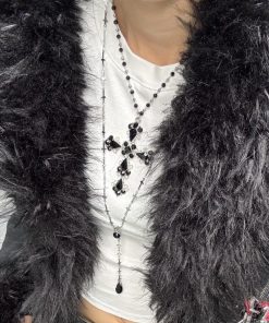 Goth Subculture Cross Necklace, Layered Clavicle Chain, Y2K Punk Accessory, Trendy Sweater Neck Chain for Spicy Girls